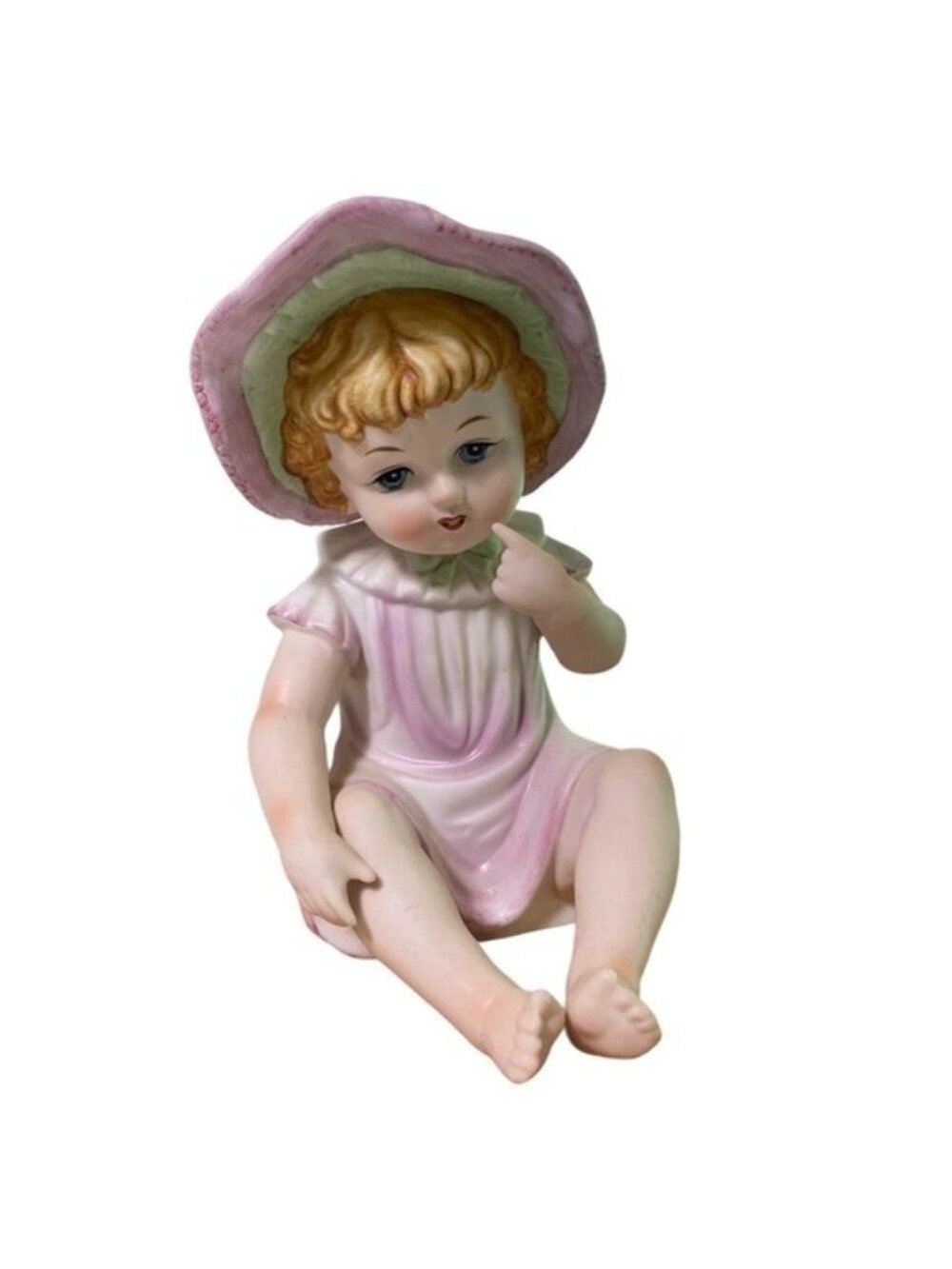Vintage KPM Porcelain Baby Girl Toddler in Hat Figurine 7" x 5" Made in Japan